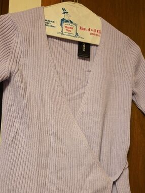 Express Lavender Ribbed V-Neck Wrap Sweater
